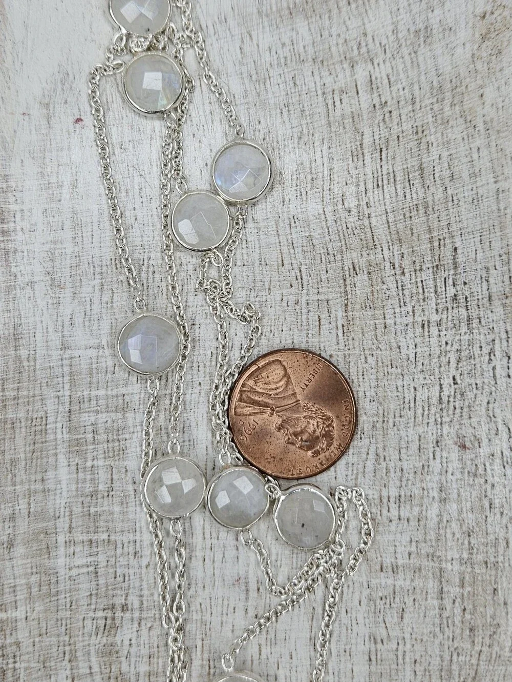 Sterling Silver Sri Lanka Moonstone Station Necklace 36